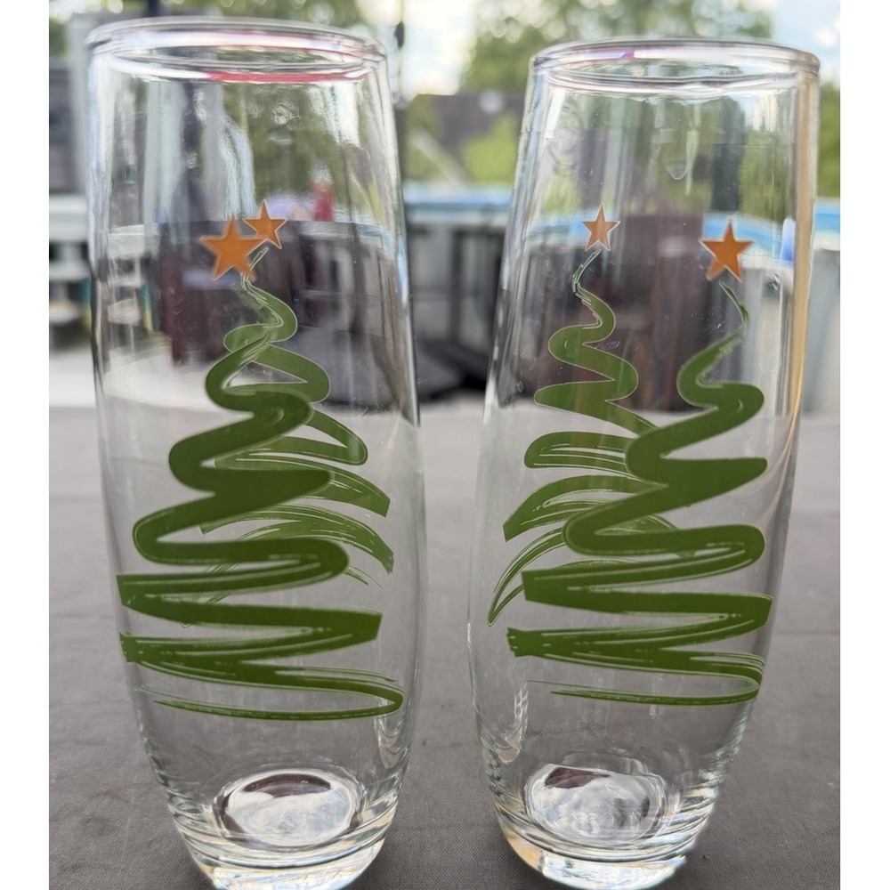 Christmas Tree Stemless 6" Wine Glass Set of 2
